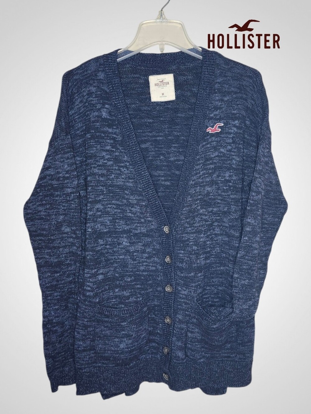 HOLLISTER Marled Navy Blue Button-Up Cardigan Sweater - Medium
